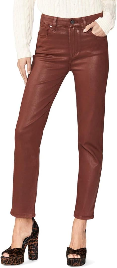 PAIGE Women's Stella Straight Ultra High Rise 29" Inseam in Burgundy Luxe Coating