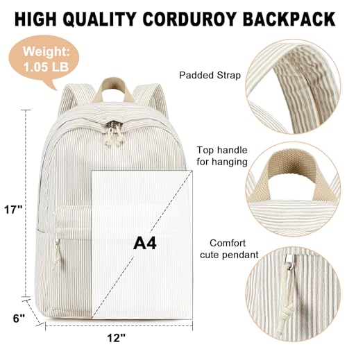 Image of BTOOP School Backpack for Teens Large Corduroy Bookbag Lightweight 15.6 inch Laptop Bag for Girls Women Casual High School College