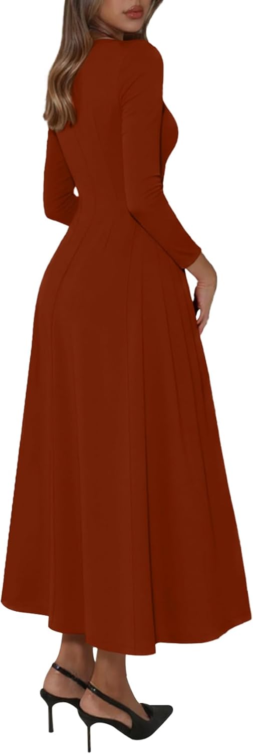 OKIFOIR Long Sleeve Maxi Dress for Women Fall Pleated Babydoll Formal Cocktail Party Dresses 2026 - Image 2