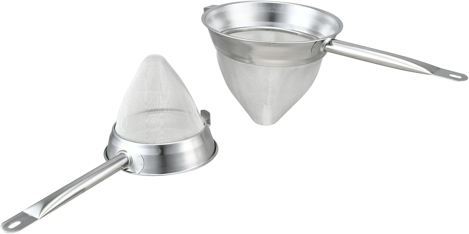 304 Stainless Steel Coned Shape Filter with Handle Fine Meshes Conical Bouillon Strainer for Liquids and Solids Particles Tea Coffee