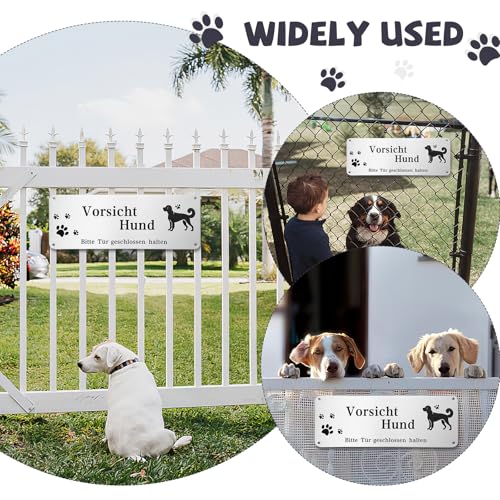 Vorsicht Hund Schild,2 Stück Hundeschilder Warnung,Schild Freilaufender Hund mit Selbstklebend und 4 Vorgebohrten Löchern