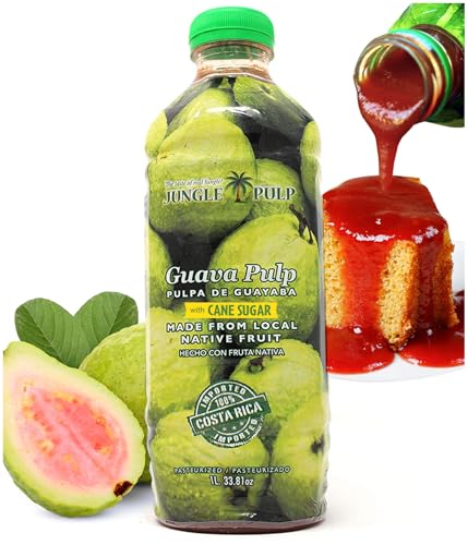 Jungle Pulp GUAVA Puree Costa Rica Blend, Topping, Flavoring, Better than Syrup, for Desserts, Smoothies, Margaritas, Cocktails, Juice and Shakes. 33.81 oz/ 1 Liter.