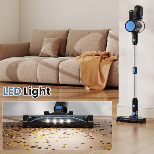 Image of OLIXIS Cordless Vacuum Cleaner, Rechargeable Upright Cleaner with Flexible Steering, Extendable Wand, LED Headlight, 3 Brushes & Wall Mount, Handheld Vacuum for Hardwood Floor Home Cleaning