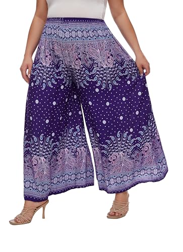 Beautybatik Women Wide Leg Palazzo Pants Plus Size Hippie Bohemian Flora Printed 1X 2X 3X3