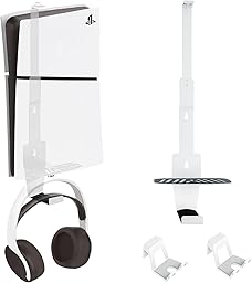PS5 Wall Mount, Heavy-Duty Steel Mount Kit for Protection & Cooling with 2 Controller Holder and Headset Holder,Compatible with All PS5 Models Including Slim, Pro, Original. (White)