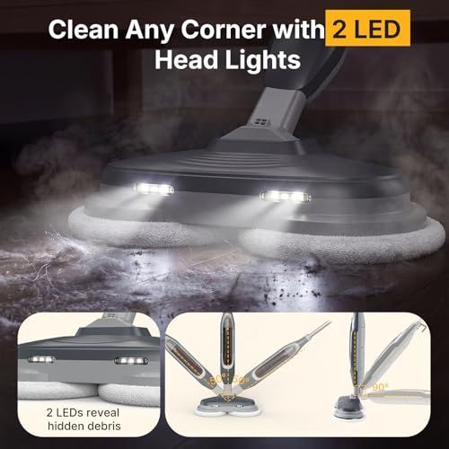 Image of NEWBULIG Steam Mop, All-in-One Steam Mops for Floor Cleaning with Rapid Re-heat, Self-Standing Floor Steamer, 4 Rotating Scrub Pads, 2 LED Headlights, for Hardwood Floors & Tile