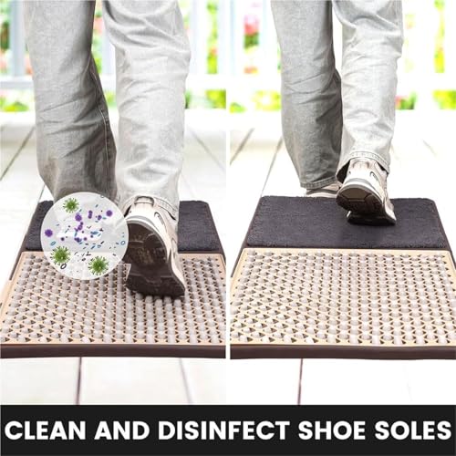 Almohadillas de limpieza automática para pies, felpudo y suela de zapatos, almohadillas antideslizantes para entrada con 2 paños absorbentes, fácil de limpiar para el hogar, oficina, baño