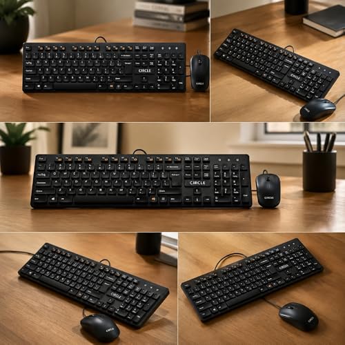 Image of Circle C43 Slim Multimedia Wired Keyboard and Mouse Combo | USB Connection | 3 Years Warranty | Slim Design, Durable & Quiet Typing | Ideal for Home, Office & Gaming Use