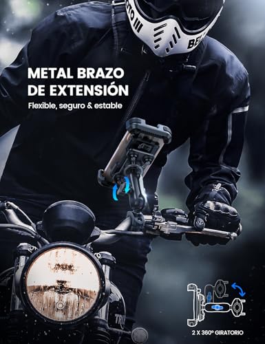 Lamicall Soporte Móvil Moto - [Doble Antivibración] Brazo Extensible Metálico, Soporte Móvil Bicicleta Antirrobo, 2 x 360° Giratorio Soporte de Manillar, para iPhone 17 16 15 y Smartphone de 4,7-6,8" - imagen 2