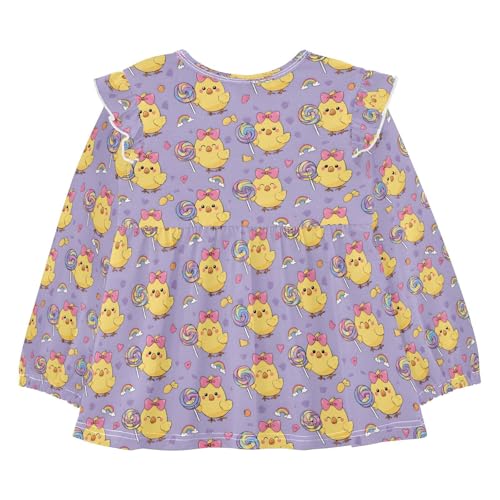 Duck Holding Lollipop Girls Shirts Cotton Long Sleeve Ruffle Toddler Tee Tops2