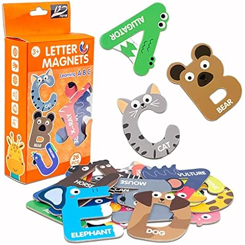 ABCaptain Refrigerator Animal Alphabet Magnets Magnetic Letters Toy, Large ABC Uppercase Preschool Educational Spelling Fridge Game Gift for Kids Toddlers Boys & Girls Ages 3 4 5 (26Pcs) Cover
