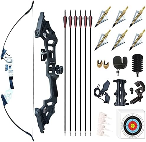 Monleap Archery 51″ Takedown Recurve Bow and Arrows Set for Adults Metal Riser Longbow Kit Right Hand Straight Bow for Beginner Hunting Shooting Practice 30 40 50lb
