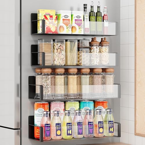 Vetacsion 4 Pack Moveable Fridge Magnetic Spice Racks,Metal (Clear)
