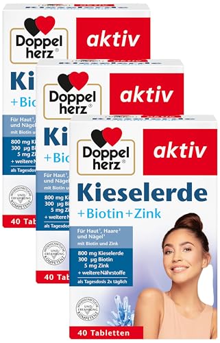 Doppelherz Kieselerde + Biotin + Zink - Biotin als Beitrag für den Erhalt normaler Haut und Haare - 40 Tabletten (Packung mit 3) Doppelherz Kieselerde + Biotin + Zink - Biotin als Beitrag für den Erhalt normaler Haut und Haare - 40 Tabletten (Packung mit 3)