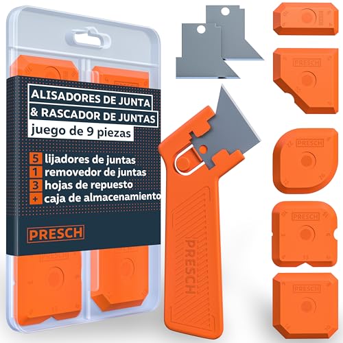 Presch Alisadores de juntas incl. Rascador de juntas - 6 pzs con caja - Juntas perfectas gracias a bordes extremadamente rectos - Perillas especiales para facilitar la recogida - Ideal para selladores