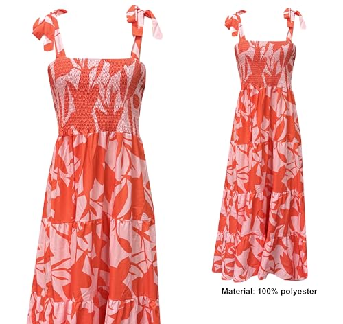 Image of kinstell Women's Summer Boho Spaghetti Strap Square Neck Ruffle Casual Flowy Long Dress Beach Swing Party Maxi Dress