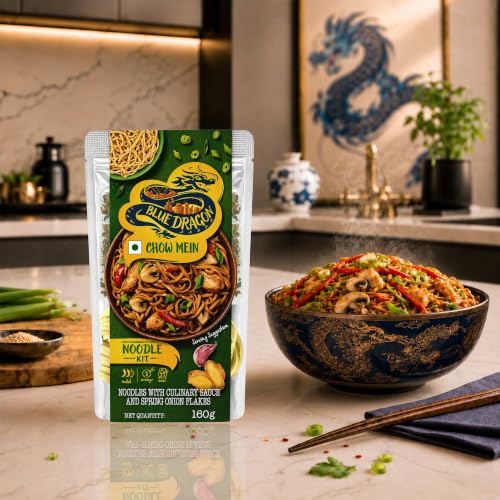 Blue Dragon Chow Mein Noodle Kit, 160g | Authentic Imported Asian Meal Kit | Includes Premium Wheat Noodles, Savoury Sauce & Spring Onion Flakes | Res