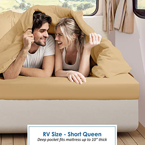 Image of Nestl Camel Gold Short Queen Sheets for RV, Hotel Luxury RV Queen Sheets Set, 6 Piece Fitted Bed Sheet Set and Pillowcases, Super Soft, Wrinkle-Free, and Breathable Camper Bedding