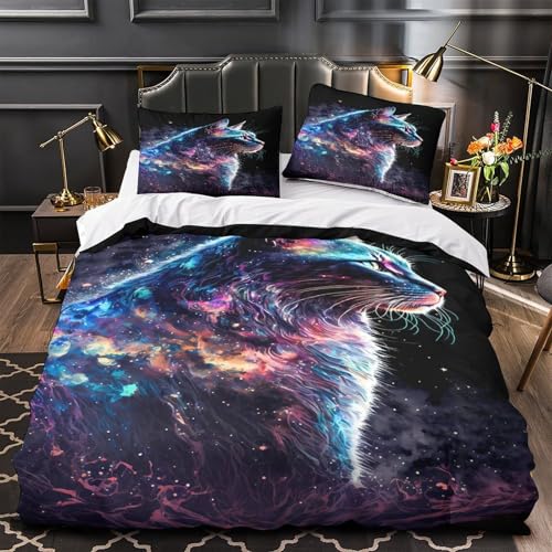 Housse de couette chat cosmique en microfibre pour lit double