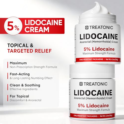 Image of Treatonic 5% Lidocaine Numbing Cream: Lidocaine Cream for Pain Relief, Itching, Burning, Soreness, Hemorrhoid - Maximum Strength Topical Numb - Fast Acting & Long Lasting Numbing - 4.2 oz