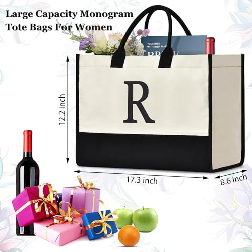 Image of GASSDA Initial Canvas Tote Bag Birthdays Gift for Women Mom Teacher Friend Bridesmaid,Custom for Wedding Beach Holidays