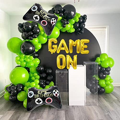 107 Pcs Game On Balloons Arch Garland Party Decoration Black Green Video Game Party Supplies For Level Favor Theme Birthday Party Decorations #TOP4