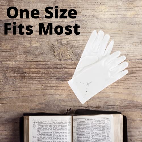 Girls White Special Occasion Gloves, Accessories For First Communion, Weddings, And Parties, Rhinestone Cross Details, One Size #TOP1
