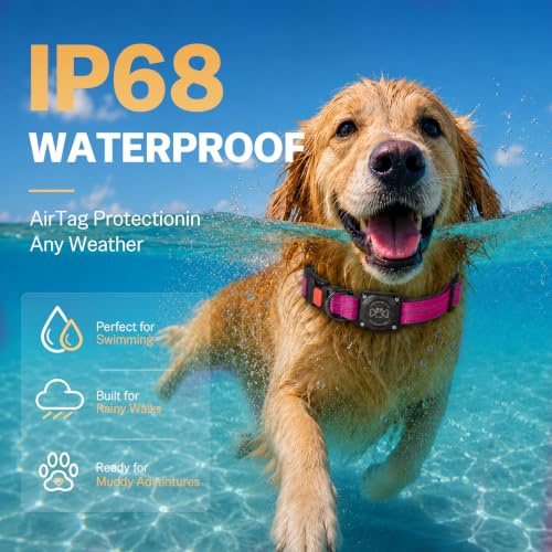 Image of Geamen Dog Collar for Airtag Waterproof QR Code Reflective Collar HotPink,M