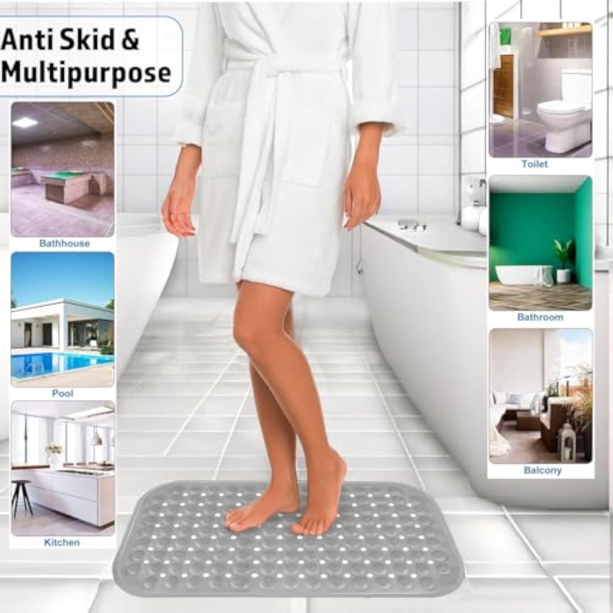 Extra-Large Silicon Shower Mat with Suction Cups