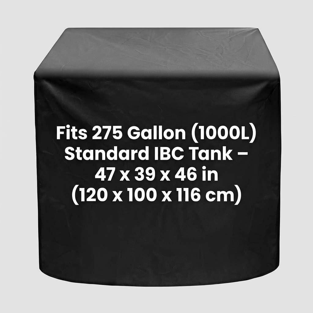 QWORK IBC - Funda para bolsa, paquete de 4 parasoles y capucha impermeable para bolsa de 275 galones y tanque de agua de jardín, color negro