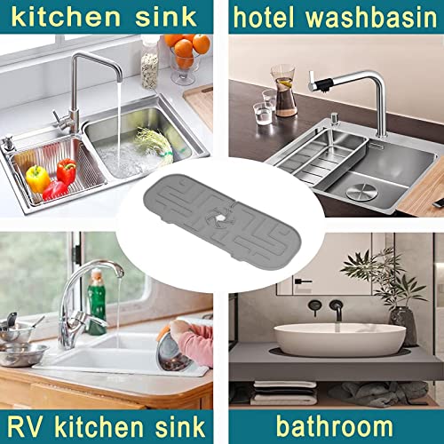 Image of Faucet Mat, Silicone Sink Faucet Splash Guard Pad, Handle Drip Catcher Tray for Kitchen, Bathroom, Apartment, Hotel(Grey)