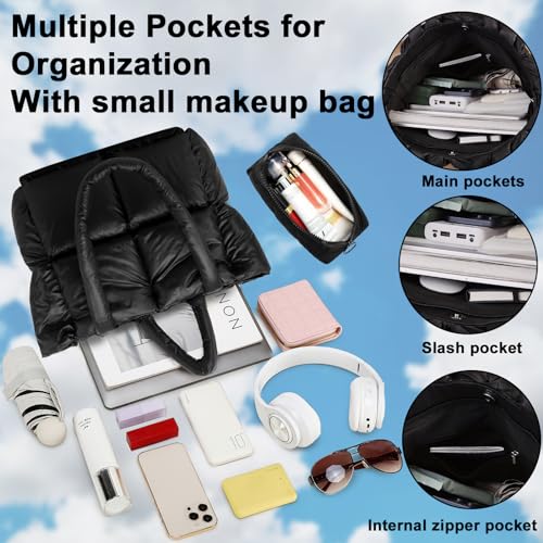 Puffer Tote Bag, Quilted Puffy Purse, Cute Padded Winter Shoulder Bags, Lightweight Down Handbag for Women Work Travel4