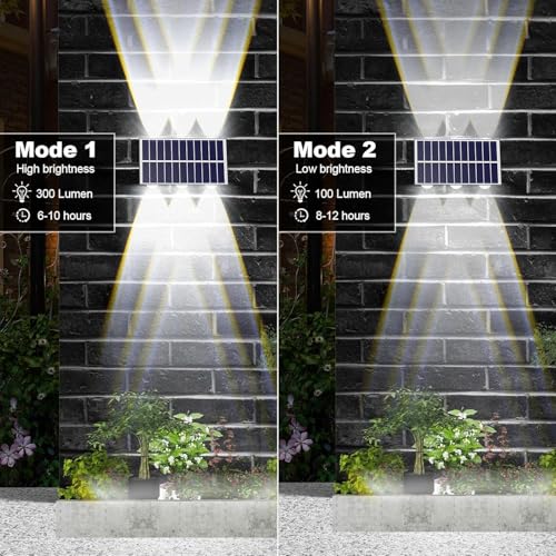Image of Garden Art Solar Powered Wall Lights Outdoor Waterproof Up and Down Lights Outside LED Wall Washer Lighting for Yard Garden Patio (Warm White, 6LED 1 Pack) GAXLTD-P5091