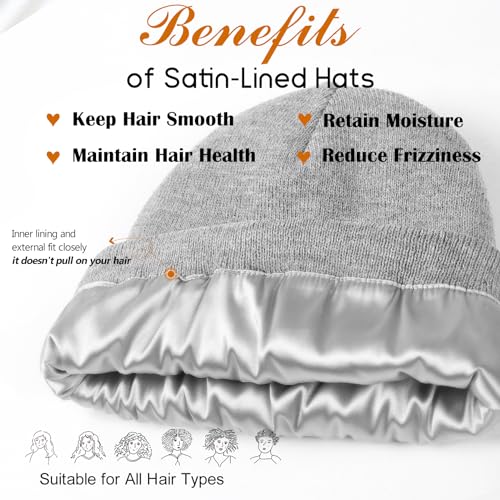 3 Pack Satin Lined Beanie Hats for Women Men Winter Silk Lined Soft Warm Knit Cuffed Beanies Cotton Crochet Slouchy Skull Cap - Image 4