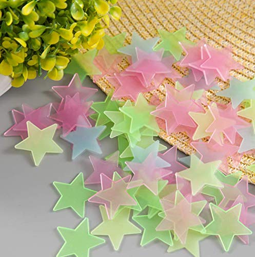 Dnhcll 100Pcs 3Cm Multi-Color Stars Glow In The Dark Luminous Fluorescent Wall Stickers For Baby Kid's Nursery Room-Stars Plastic Luminous Wall Stickers For Bedroom Decoration Home Ceiling Wall #TOP2