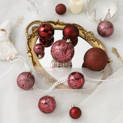 SZVRL Christmas Balls Ornaments -36pcs Shatterproof Christmas Tree Decorations with Hanging Loops for Xmas Tree, Holiday Party, Wedding & Indoor Home Decor,6 Styles in 3 Sizes (Burgundy) - image 5