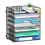 SUPEASY 7 Trays Paper Organiser Letter Tray with Handle-Mesh Desk File Organiser, A4 Paper Sorter for Office, Home or School(black)