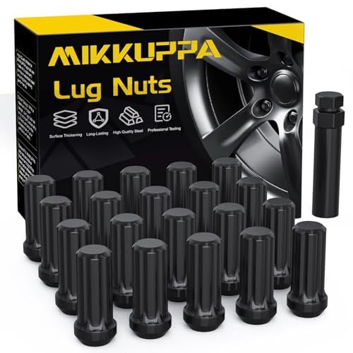 Image of MIKKUPPA 20PCS 9 /16-18 Lug Nuts - Replacement for 1994-2011 Ram 1500, 2005-2010 Dodge Dakota, 2004-2009 Durango Aftermarket Wheel, Black 7 Splined 3 /4 inch Hex, 2 inch Tall, 0.91 inch Wide Tire Nuts