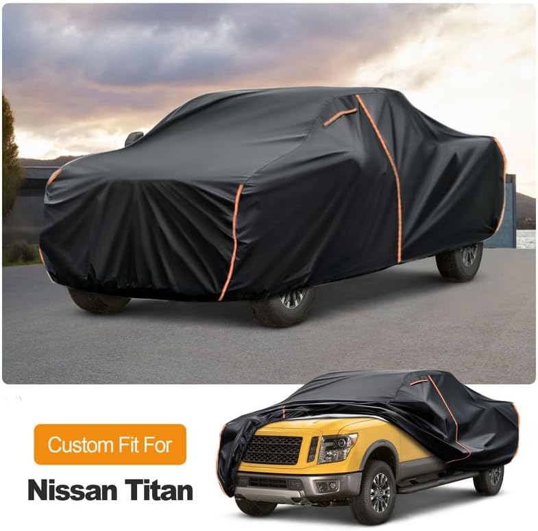 Truck Cover Custom Fit for Nissan Titan 2016-2024, Waterproof PEVA with Cotton Lining, All Weather Sun Rain UV Dust Snow Protection, Pickup Cover with Door Zipper