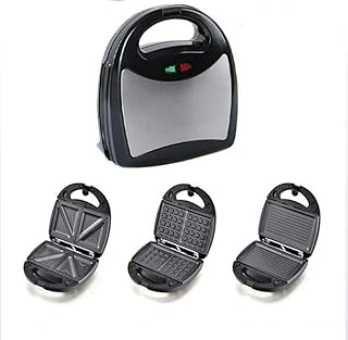 Appareil À Croque Monsieur 3 en 1, Machine À Sandwich, Gaufrier, 750W Presse À Paninis avec 3 Plaques Antiadhésives Et Interchangeables, Indicateur LED, Thermostat Automatique, Noir