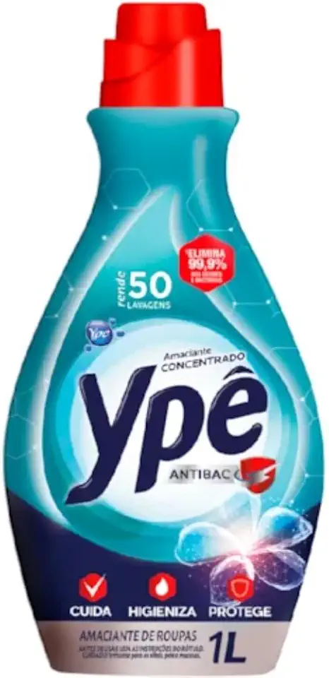 Ypê Amaciante Concentrado Antibac, 1L, 50 Lavagens, Elimina 99,9% dos Germes e Bactérias