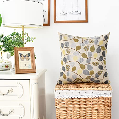 Calitime Cushion Cover Throw Pillow Case Shell For Couch Sofa Home Decoration Luxury Chenille Cute Leaves Both Sides 20 X 20 Inches Ecru Grey #TOP1