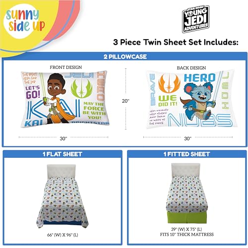 Image of Sunny Side Up Star Wars Young Jedi Adventures Twin Sheet Set - 3 Piece Kids Bedding Set Includes Pillow Cover - Super Soft Yoda Microfiber Sheets