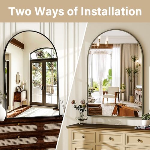 Image of HARRITPURE 16 inchx24 inch Arched Bathroom Mirror - Black Wall Mounted Mirror - Black Arch Mirror - Aluminum Alloy Frame Bathroom Mirror Living Room, Bedroom, Bathroom and Entryway