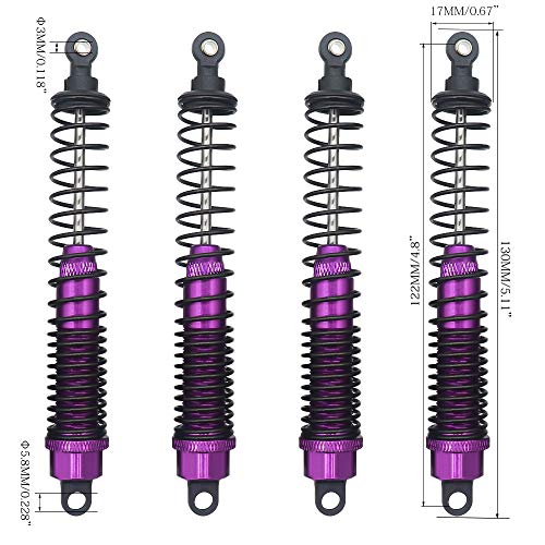 Shock Absorber Damper 130mm Oil Adjustable Alloy Aluminum for RC Car 1/10 Crawler Truck Upgraded Hop-Up Parts HPI HSP Traxxas Losi Axial Tamiya Redcat Himoto Losi(Purple) - Thumbnail 6