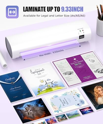 9-inch 4-in-1 thermal laminator machine with never-jam tech includes 40 a4 laminating pouches trimmer amp corner rounder for office amp home use - white