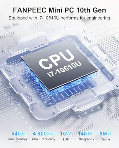 Image of FANPEEC Industrial PC Fanless Mini PC Core i7-10510U 8GB RAM DDR4 128GB SSD, Mini Computer Win 11 Pro 6xRS232 COM, Fanless Mini PC Dual LAN 4xUSB 3.0, 4xUSB 2.0, Dual Band WiFi BT4.2