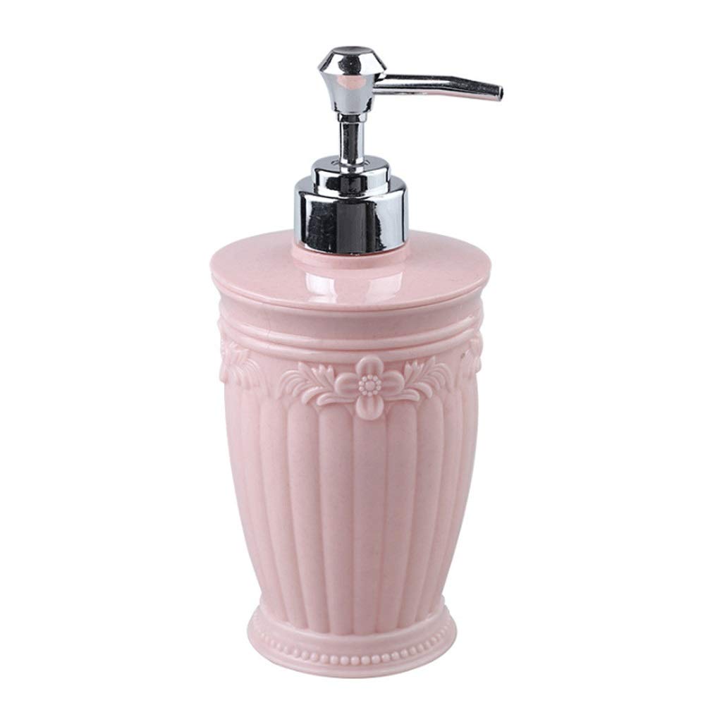 Distributori di sapone da banco, distributore di sapone ricaricabile, flacone di pompa per sapone quadrato rotondo per mobiletto del bagno, distributore di sapone da banco da 13,5 once (rotondo rosa)
