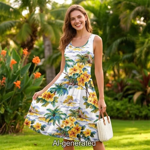 Image of Dreaweet Casual Sleeveless Dresses for Women Girls, Round Neck Tank Dresses with Pockets Summer Sundress Size XS-4XL