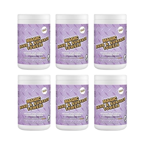Image of Magic Heavy Duty Cleaning Wipes - Single Sided Hand & Surface Shop Towels | Professional-grade Cleaning | Waterless | Moisturizing | Cleans Grease, Oil, Dirt, & more (6 Pack | 540 Sheets Total)